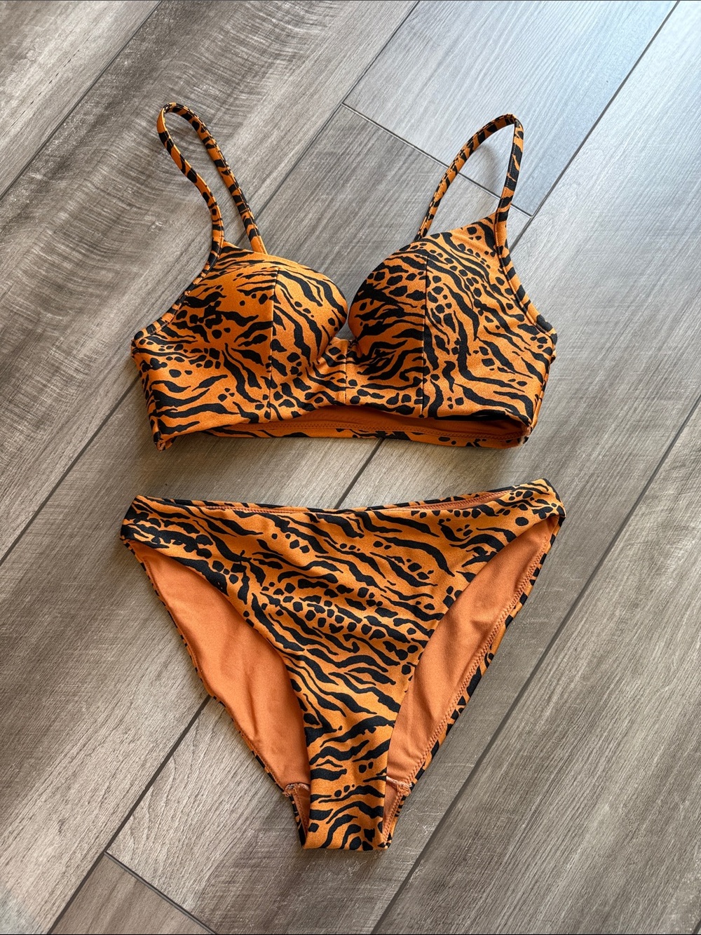 Orange & Black Tiger Print Bikini Set